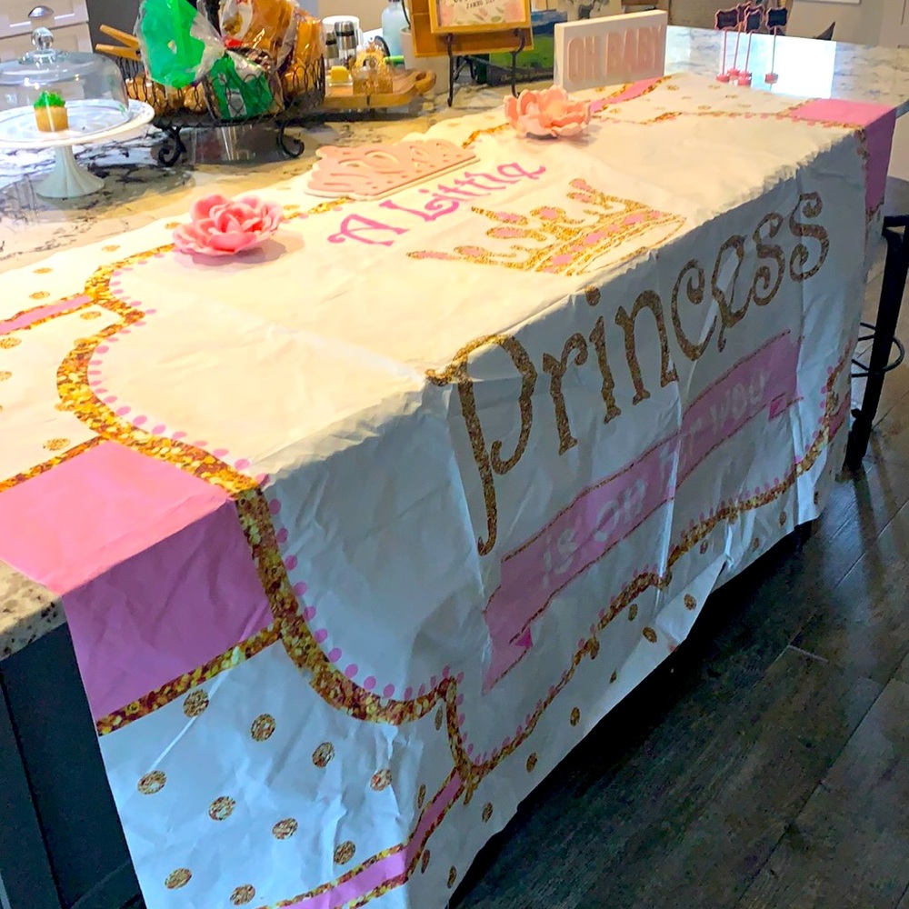 “A Little Princess is on the Way” baby shower stuff.